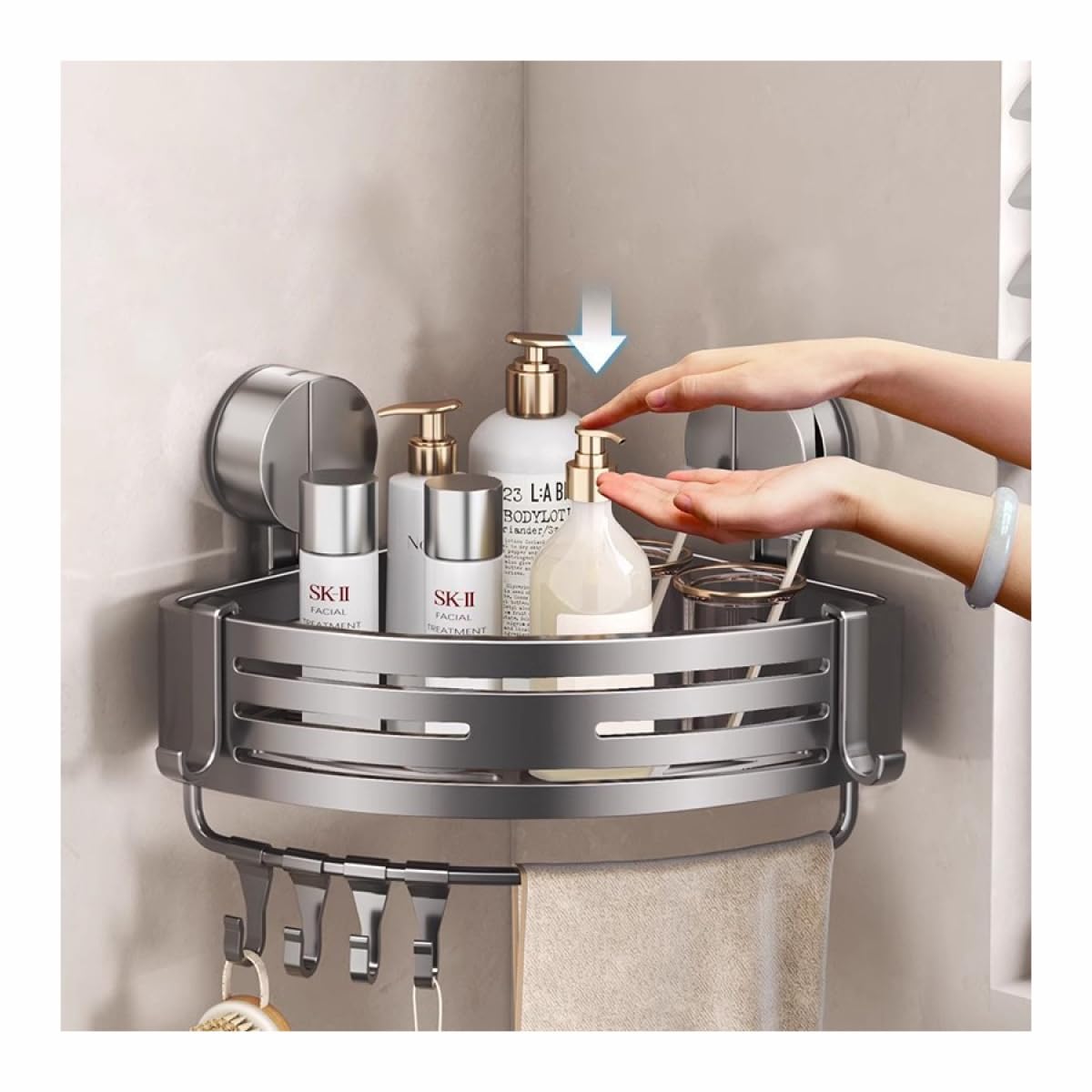 EVERZONE Shower Caddy Hanging Organizer No Drilling Rustproof Stainless Steel Corner Shelves with Soap Holder and 4 Hooks