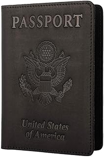 Genuine Leather Passport Holder Travel Wallet RFID Passport Cover Case for Women Men (Black)