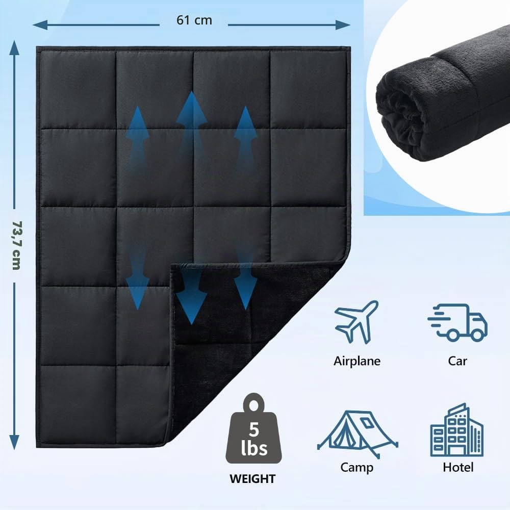 L'AGRATY Couverture lestée de 2,3 kg : petites couvertures lestées pour adultes et voyage – Couverture lestée rafraîchissante pour dormir et se détendre – Couverture confortable lavable en toutes