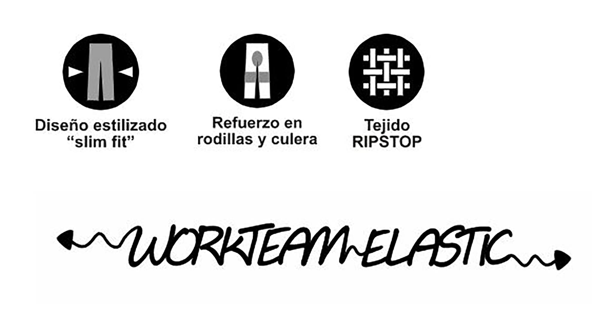 WORKTEAM Pantalón Elástico de Trabajo, Slim Fit, Rodilleras y Culera Reforzadas, Alta Resistencia al Desgarro y Alta Durabilidad. Unisex