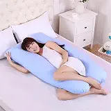 Almofada de Amamentação Portátil Travesseiro de Corpo para Gestante 120x60cm, Micropercal 200 Fios, Confortável e Resistente para Dormir (Azul)