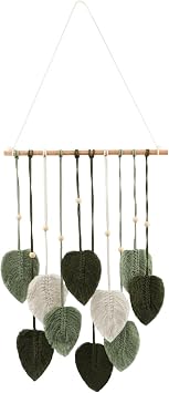Macrame Wall Hanging Green Leaf Tassel Tapestry, Chic Home Decor