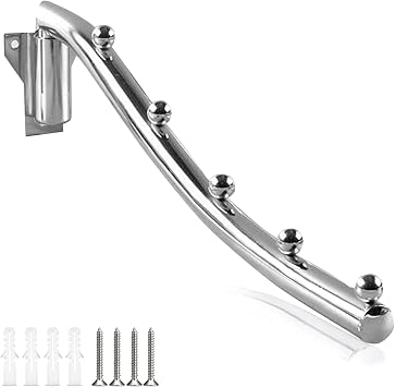 1PCS Folding Clothes Hanger Rack Wall Mounted, Swing Arm Hook Holder, Stainless Steel Drying Rack with Swing Arm Holder Heavy Duty Clothes Hanging Rail Rod Garment Hooks Space Saver Closet Organizer