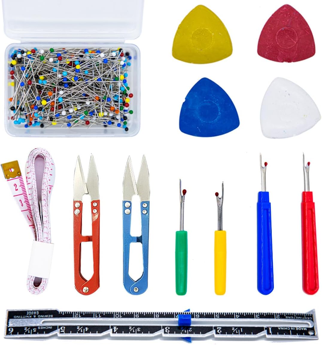 Tutuxio 518pcs Sewing Tools Kit, 10pcs Professional Tailor’s Chalk, 1pc Sliding Gauge, 4pcs Seam Ripper with 500pcs Quilting Sewing Pins, 2pcs Snip Scissor, 1pc Soft Ruler Tutuxio 518pcs Sewing Tools Kit, 10pcs Professional Tailor’s Chalk, 1pc Sliding Gauge, 4pcs Seam Ripper with 500pcs Quilting Sewing Pins, 2pcs Snip Scissor, 1pc Soft Ruler