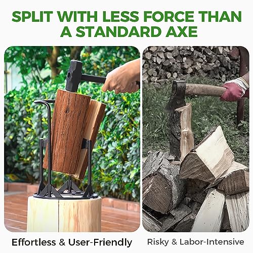 12” x17 Kindling Splitter for Wood, XL Log Splitter with 5LB Sledge Hammer Cast Steel Firewood Cracker Heavy Duty Wedge, Manual Splitting Tool for Home (XL)