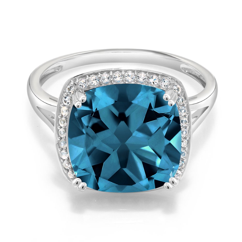 Gem Stone King 5-8 Cttw Gemstone Birthstone and White Created Sapphire Ring For Women | 10K White Gold | Cushion 12MM | Wedding Anniversary Promise Ring | Size 5-9