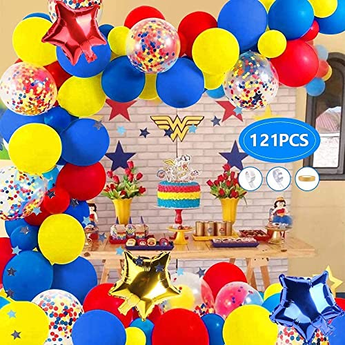 Arche Ballon Carnival Circus,SIMSPEAR Kit de Guirlande de Ballon avec Ballon Rouge Jaune Bleu Confettis Ballons pour Fête De Carnaval Decoration Mariage Anniversaire Bébé Douche Décorations Cover