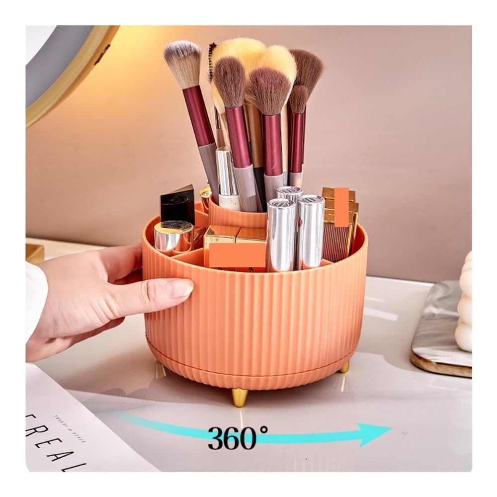 Caja de Maquillaje Soporte Giratorio for brochas de Maquillaje, lápiz Labial, lápiz de Cejas y artículos de Oficina de Escritorio.(Orange)