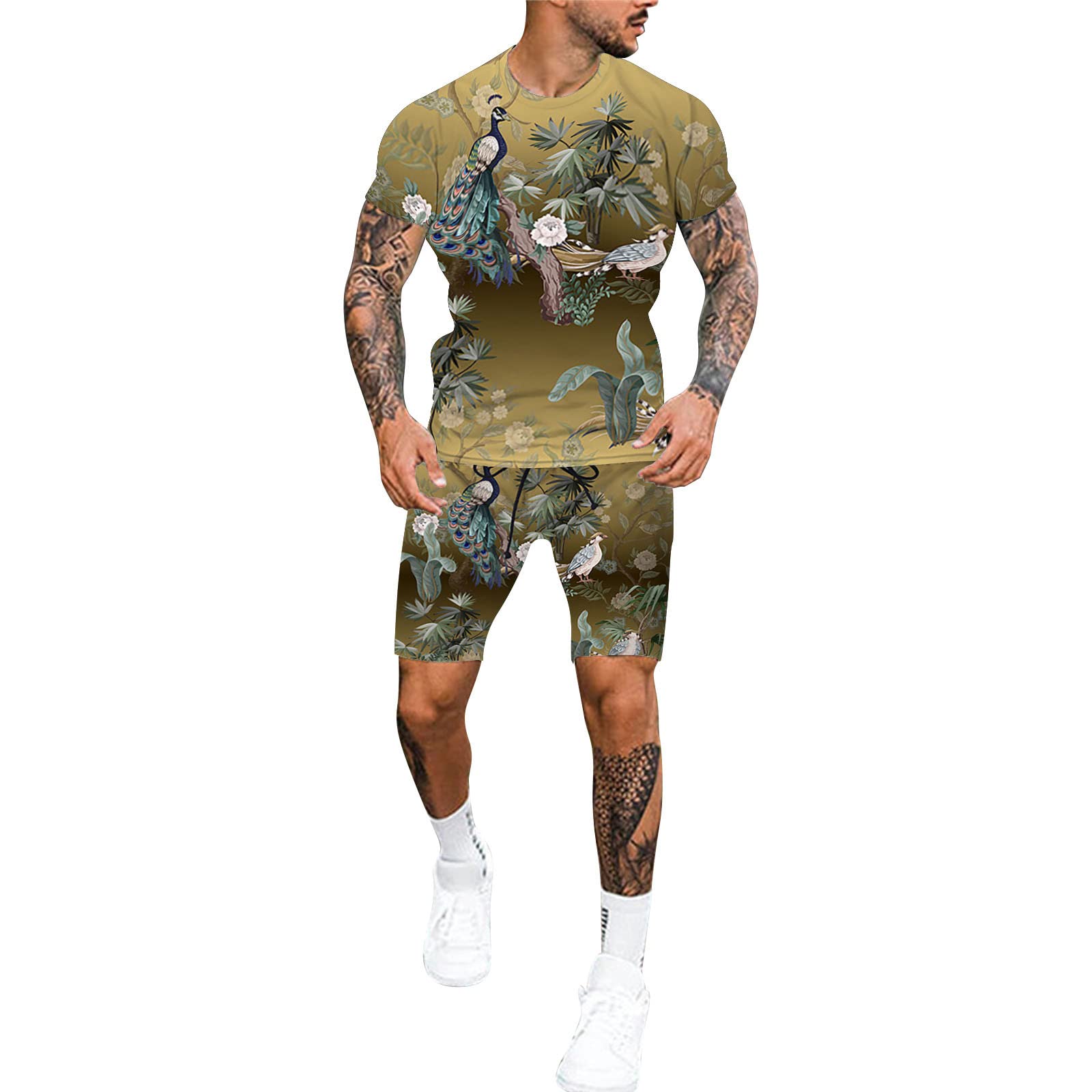 GenericMens Sweat Suits 2 Piece Set Shorts, Oversize Short Sleeve Tees and Shorts Color Block Stylish Casual Sweatsuits