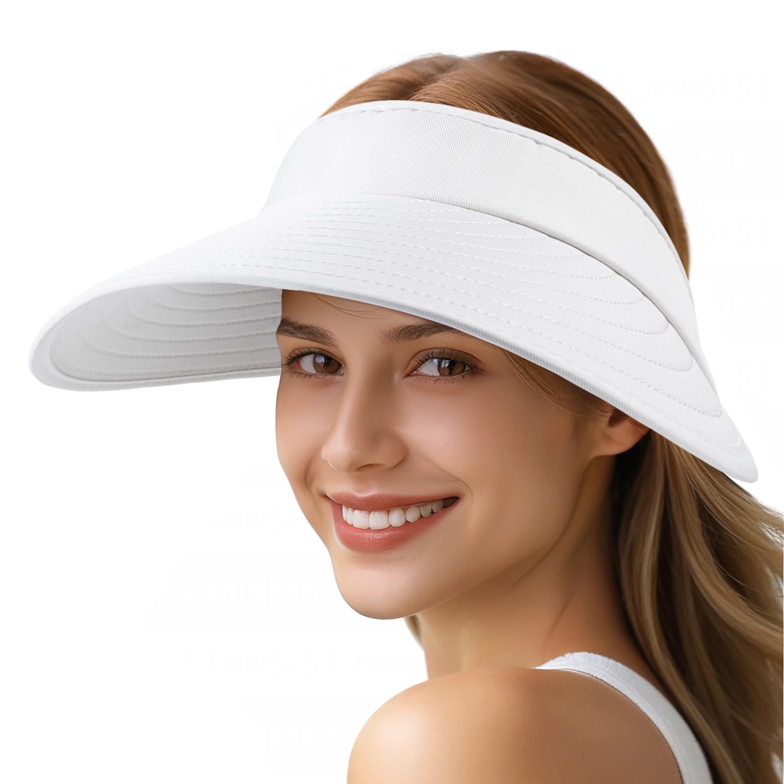 Sun Hats for Women - Wide Brim Sun Visor Hat for Women, UPF50+ Lightweight Foldable Ponytail Sports Cap