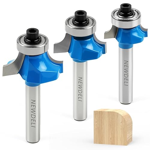 Newdeli Juego de 3 brocas de enrutador redondo de 14 de pulgada, brocas redondas de carburo para formación de bordes, incluyendo brocas de redondeo