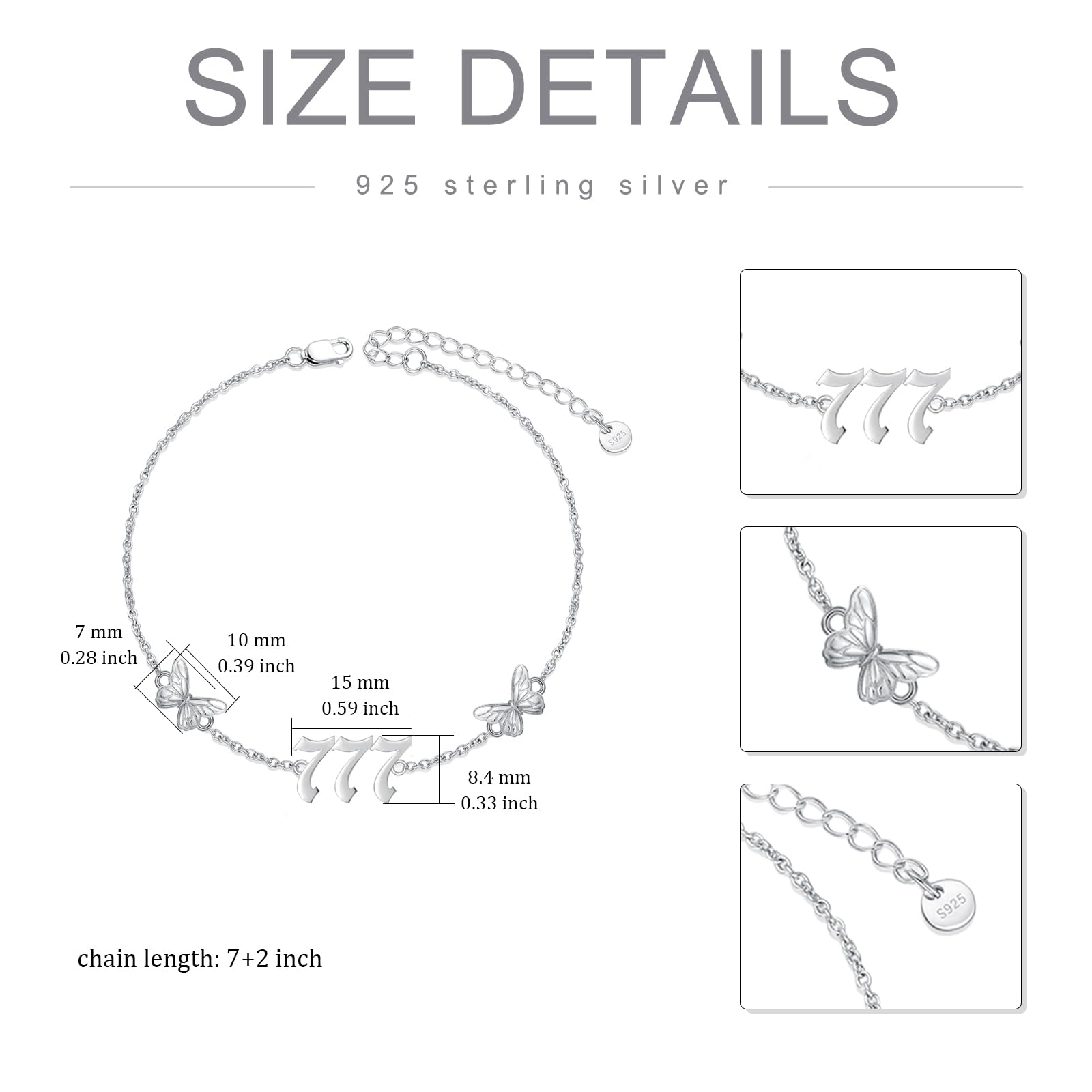 ROMANTICWORK Armband/Fußkettchen für Damen Sterling Silber 925 Sommer Schmuck Geschenke für Frauen 23cm + 5cm Fußkettchen/18cm + 5cm Armband