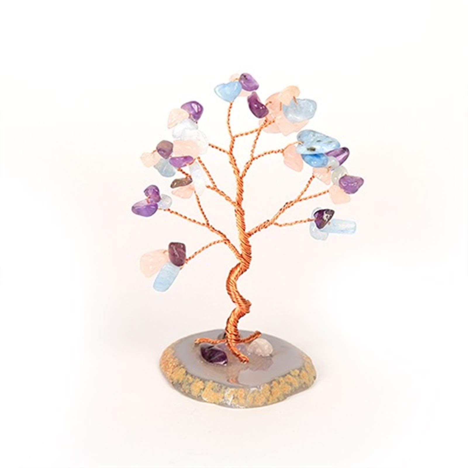 Luck and Wealth Crystal Tree Natural Crystal Fluorspar Gravel Tree Seven Chakra Natural Healing Gemstone Crystal Bonsai Fortune Money Tree Copper Wire Winding Gem Tree Chakra Money Tree (Fluorite )