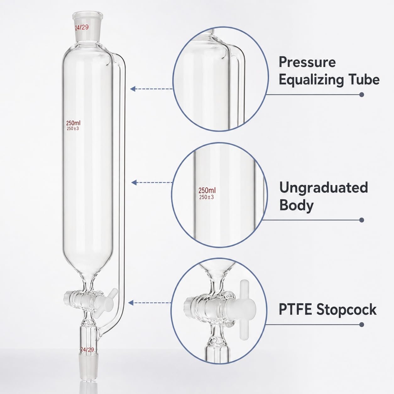 Druckausgleichstrichter aus Borosilikatglas PTFE Hahn Schliff-5000mL 29#