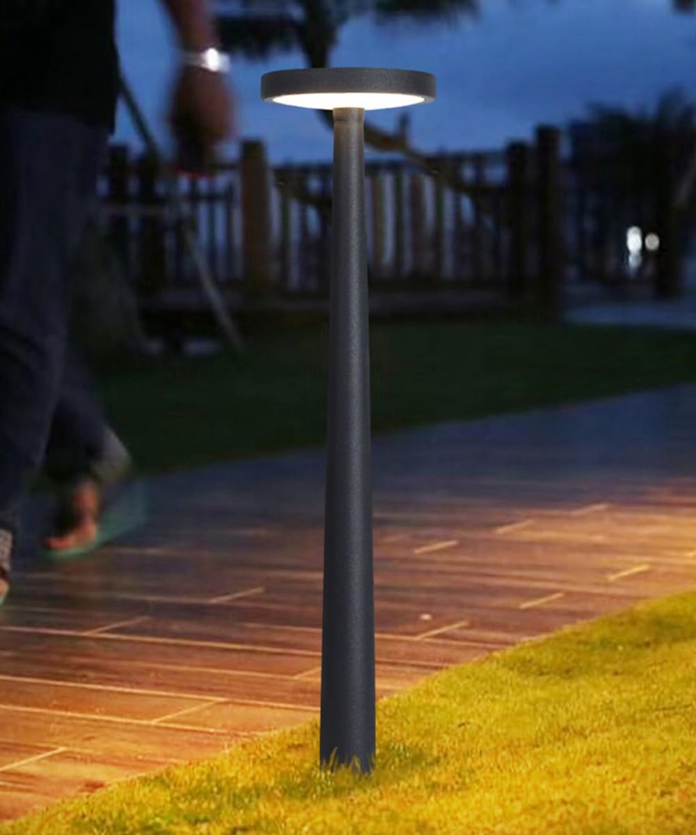 HELCEKOU 23.6" Modern Landscape Path Light Outdoor Waterproof Garden Lawn Lamp Aluminum Black Pathway Lights Luxury LED Bollard Lighting Fixture for Driveway Walkway Balcony Patio Courtyard