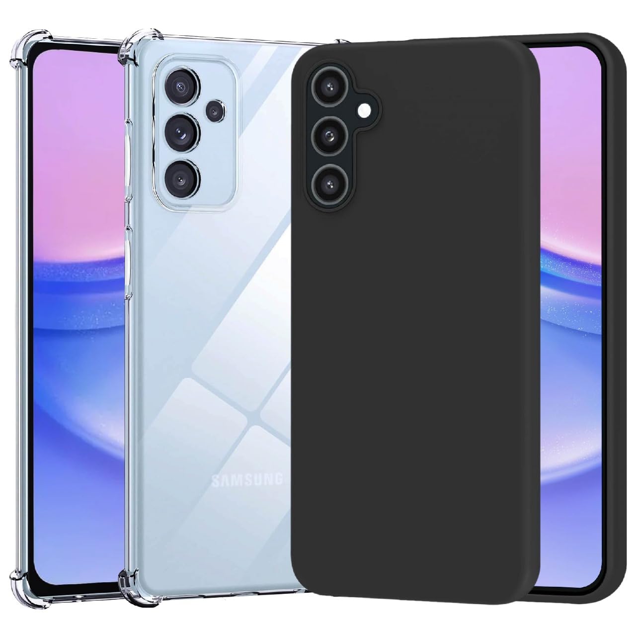 New Horrizon 2 Pack Case for Samsung Galaxy A15 4G/5G, Non-Yellowing Shockproof Protective Phone Cover, Anti-Scratch Back (Black & Clear)