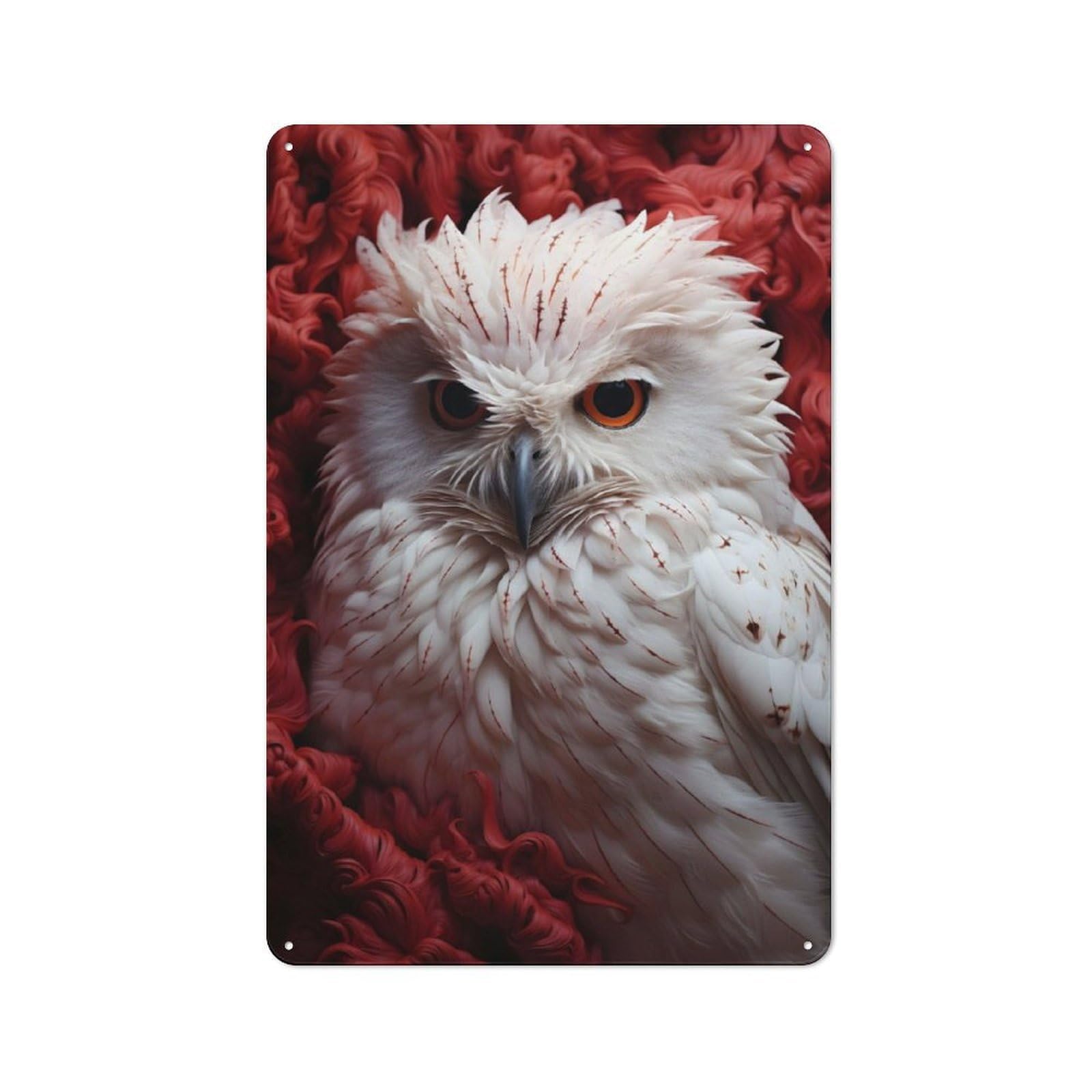 Junmoney White Owl In Flowers Tin Wall Plaque 30X20cm With For Guest Room Or Hallway, For Metal Sign Collectors, For Garage And Workshop Walls
