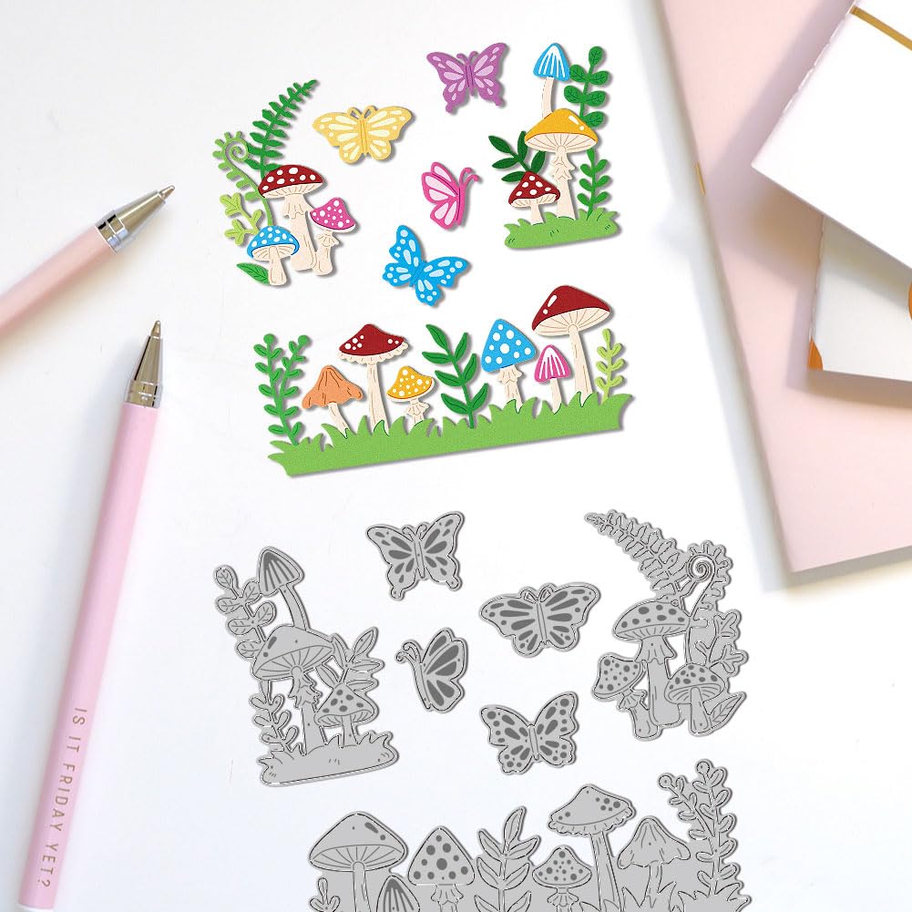DELORIGIN Mushroom Cutting Dies Fern Butterfly Card Borders Stitch Die Cut Carbon Steel Die Cuts Stencils Card Scrapbooking Embossing Template Dies for DIY Paper Craft Card Albums Gift Decor - Image 4