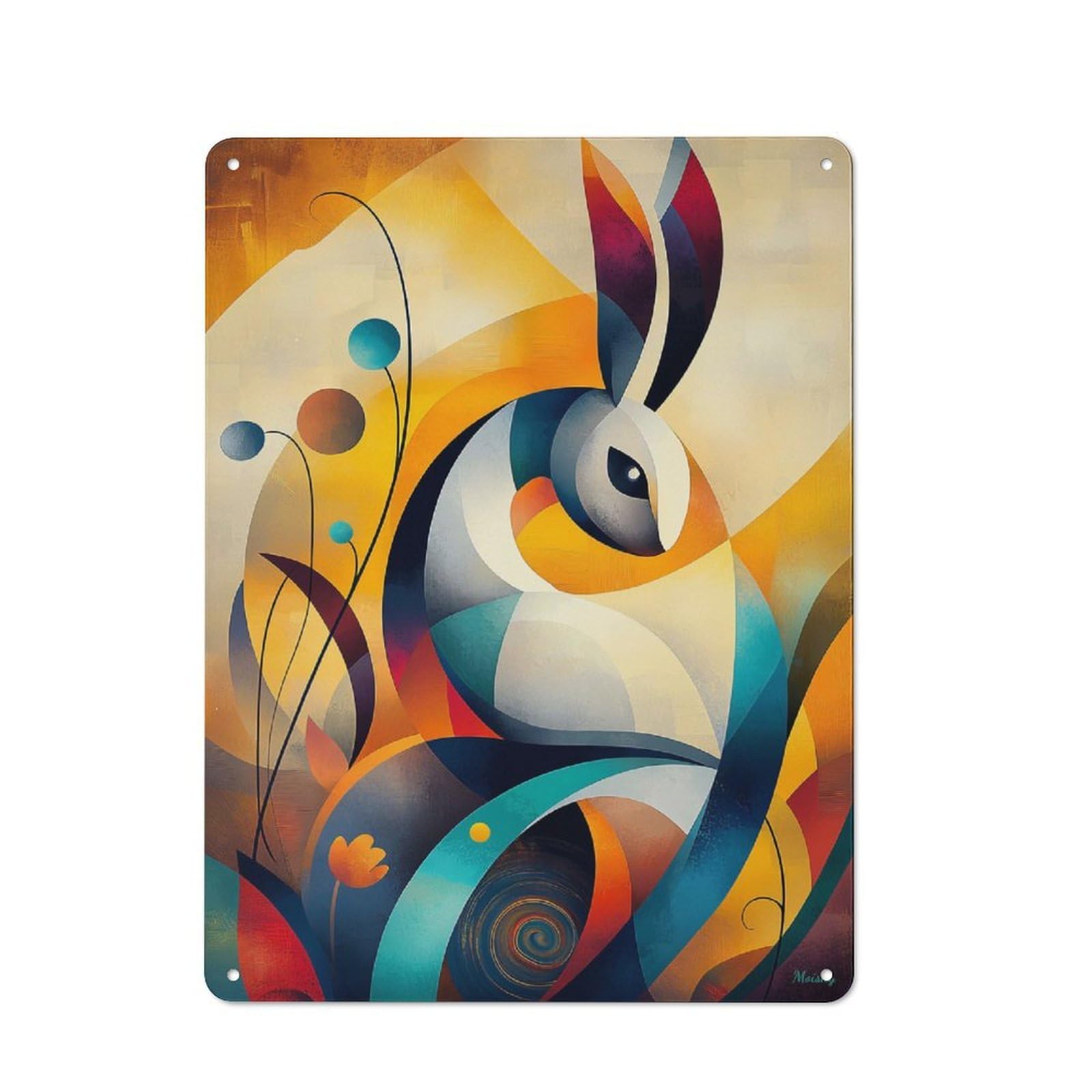 Junmoney Modern Cubism Rabbit Rustic Tin Sign 40X30cm, Shed Style Utility Space Decor For Patio Bar, Workshop, Shed Or Kitchen
