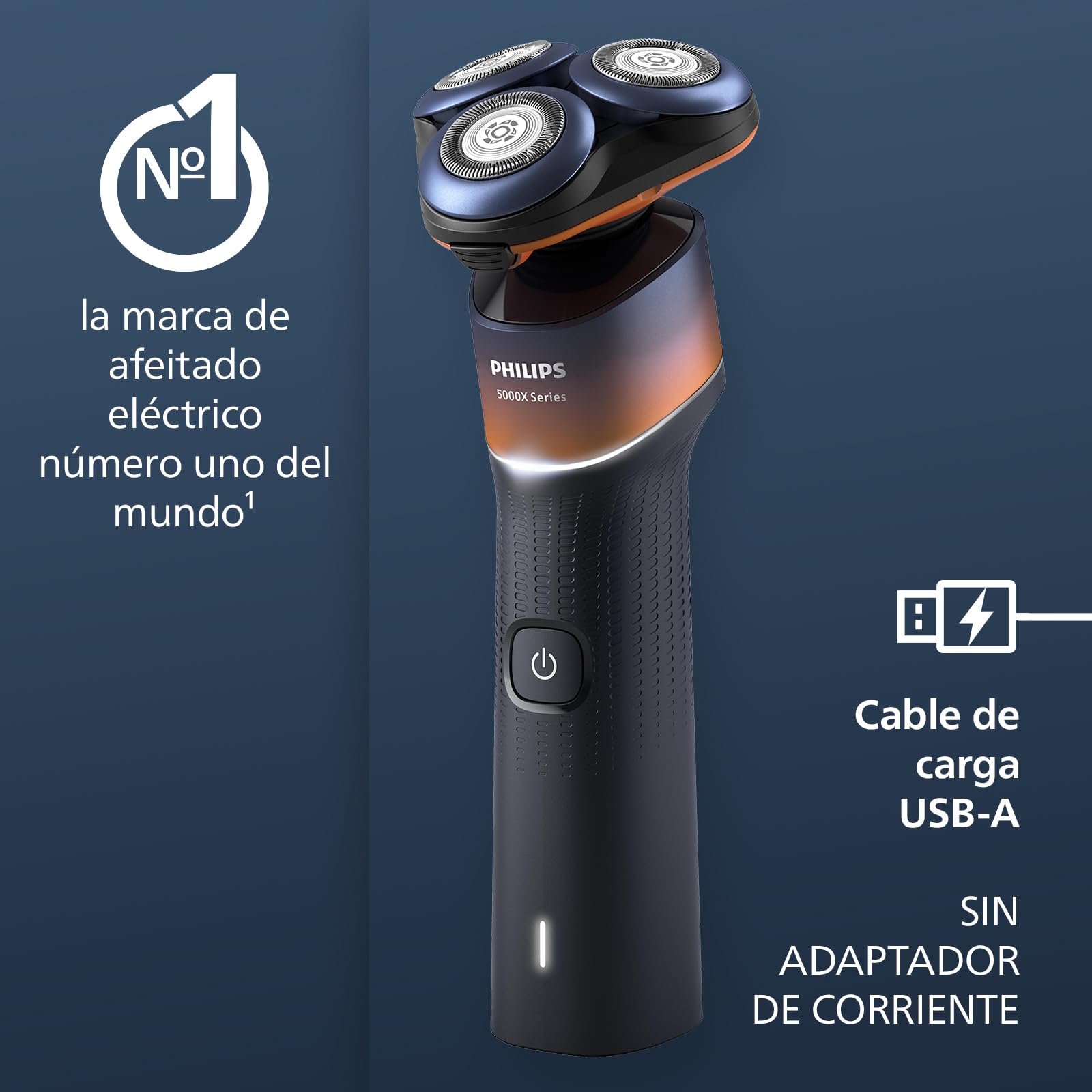 Philips Serie X5000 Afeitadora Eléctrica Hombre, Máquina de Afeitar Barba, 27 cuchillas, Cuida la piel, Cabezal flexible 360º, 50min de uso, En Seco y Húmedo, Recargable, X5012/00, Naranja
