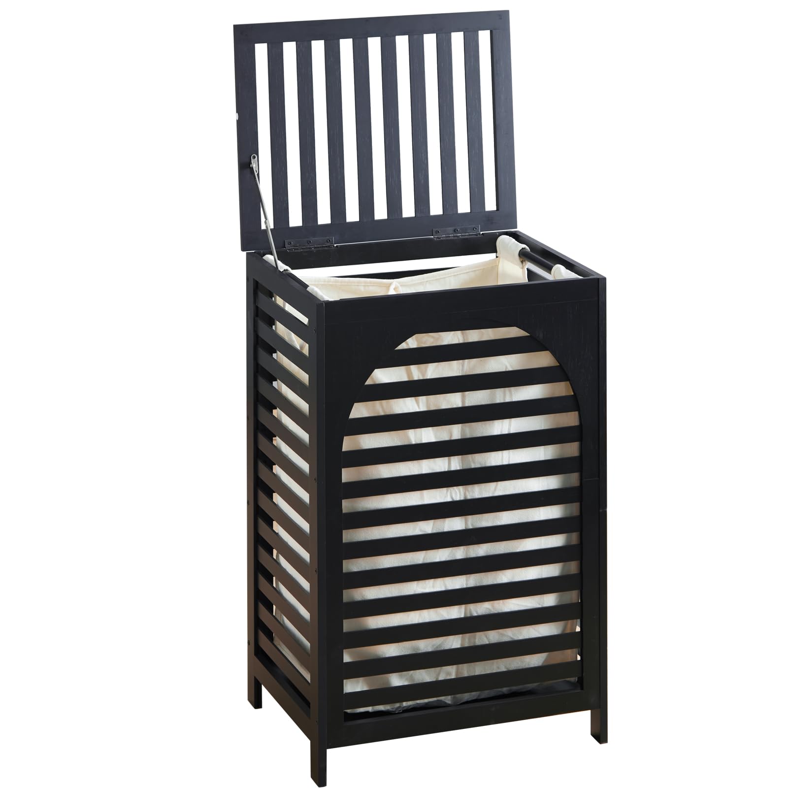 Panier à linge avec couvercle résistant humidité en bambou noir