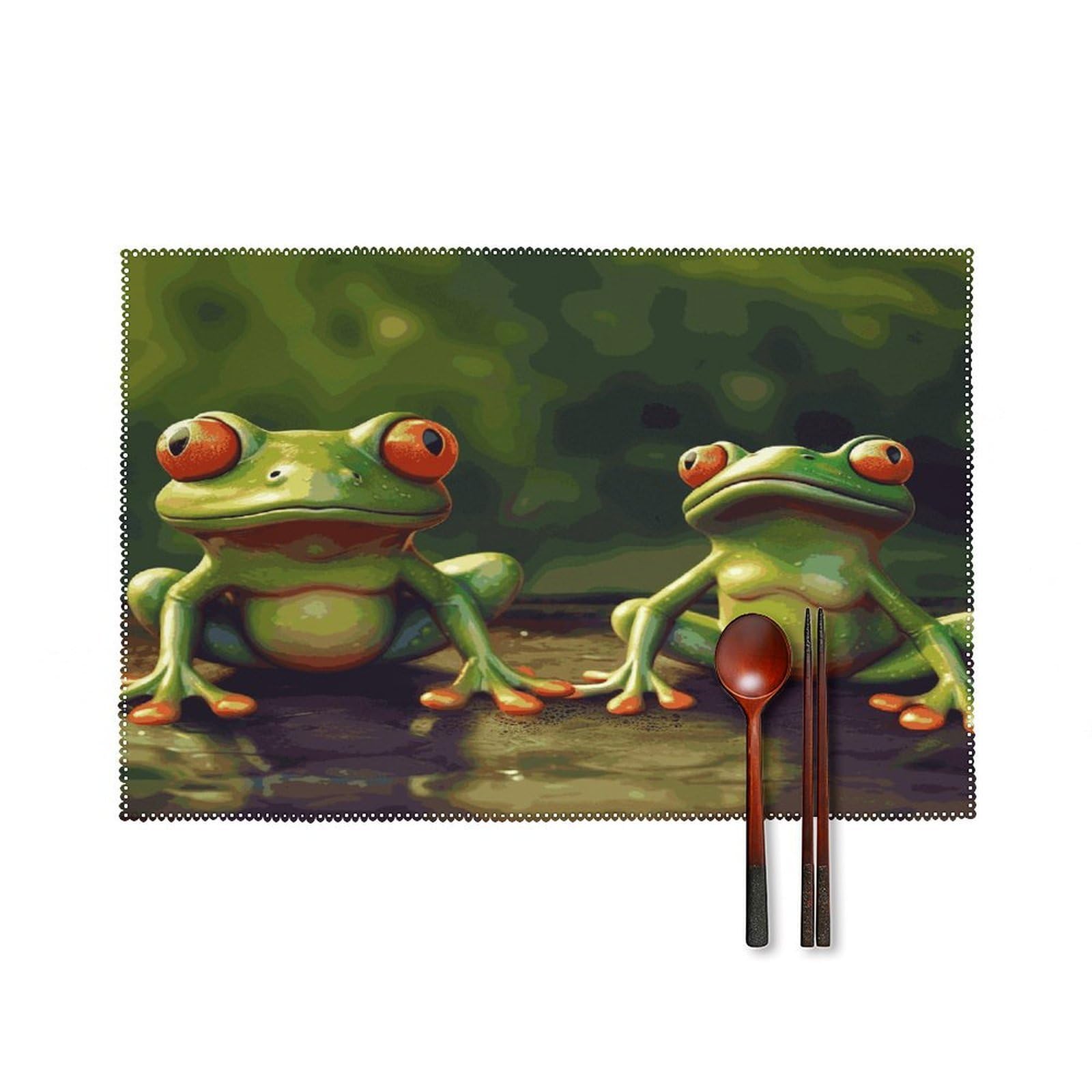Fekiloot Style Funny Green Frogs Placemats Set Of 6,Table Mat