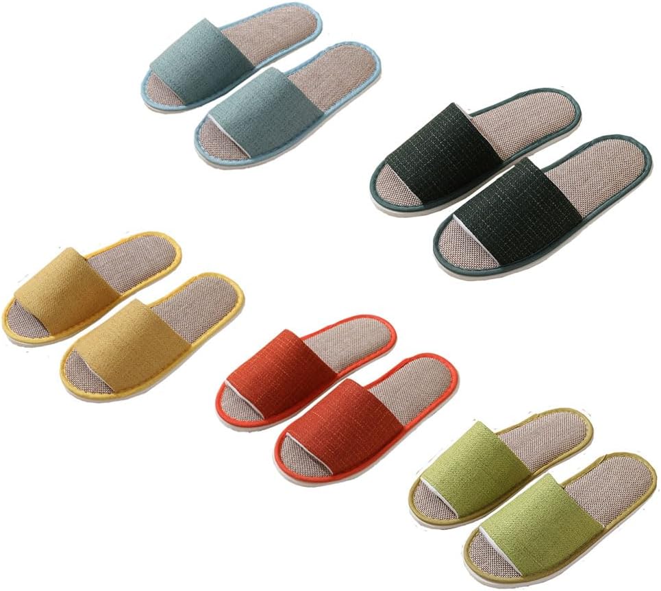 5-6 Pairs Spa Slippers, Non Slip Disposable Slippers for Guest, Washable Foldable Indoor Slippers, Open Toe Linen Spa Slippers for Women Men