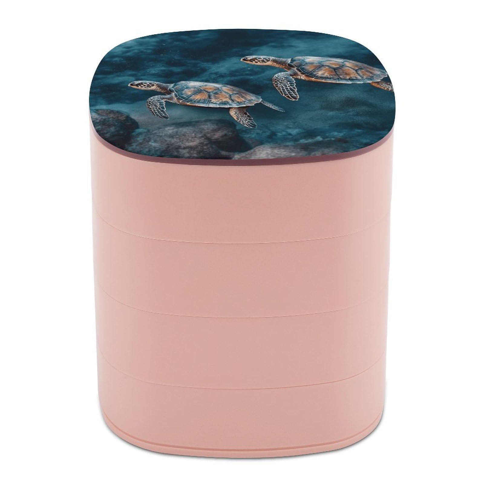 FekiLoot Turtle Swimming in The Sea Jewelry Box 4-Layers Rotatable Jewelry Organizer Storage Box with Mirror Cute Travel Jewelry Case Portable Earring Holder Organizer for Ring Necklace Bracelet