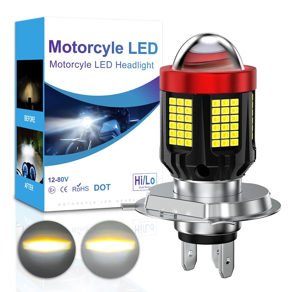 H4 LED Ampoule de phare de moto blanc, 2800 lm, luminosité 300% HB2 9003 H4, kit de conversion tout-en-un à faisceau haut/bas pour moto scooter 12-80V
