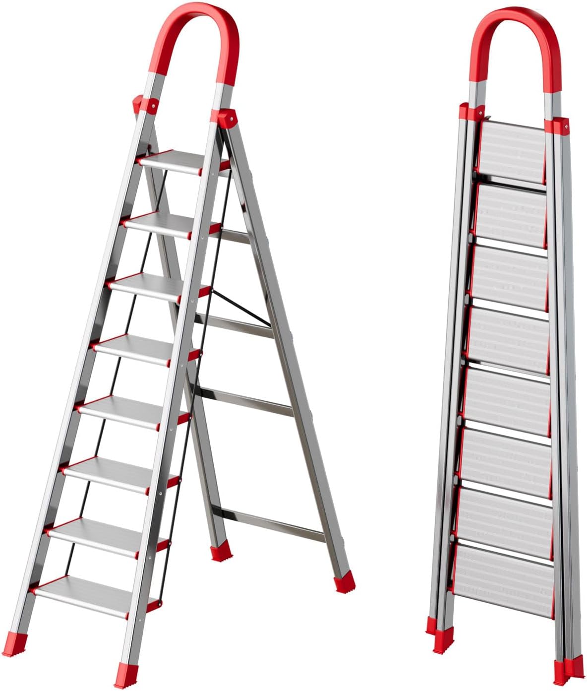 8 Step Ladder with Comfort Handrail,Folding Step Stool Heavy Duty,Protable Step Tool with Anti-Slip Widen Pedals,Safe-Lock Design,Tall Kitchen/Closet Step Ladder for Adults