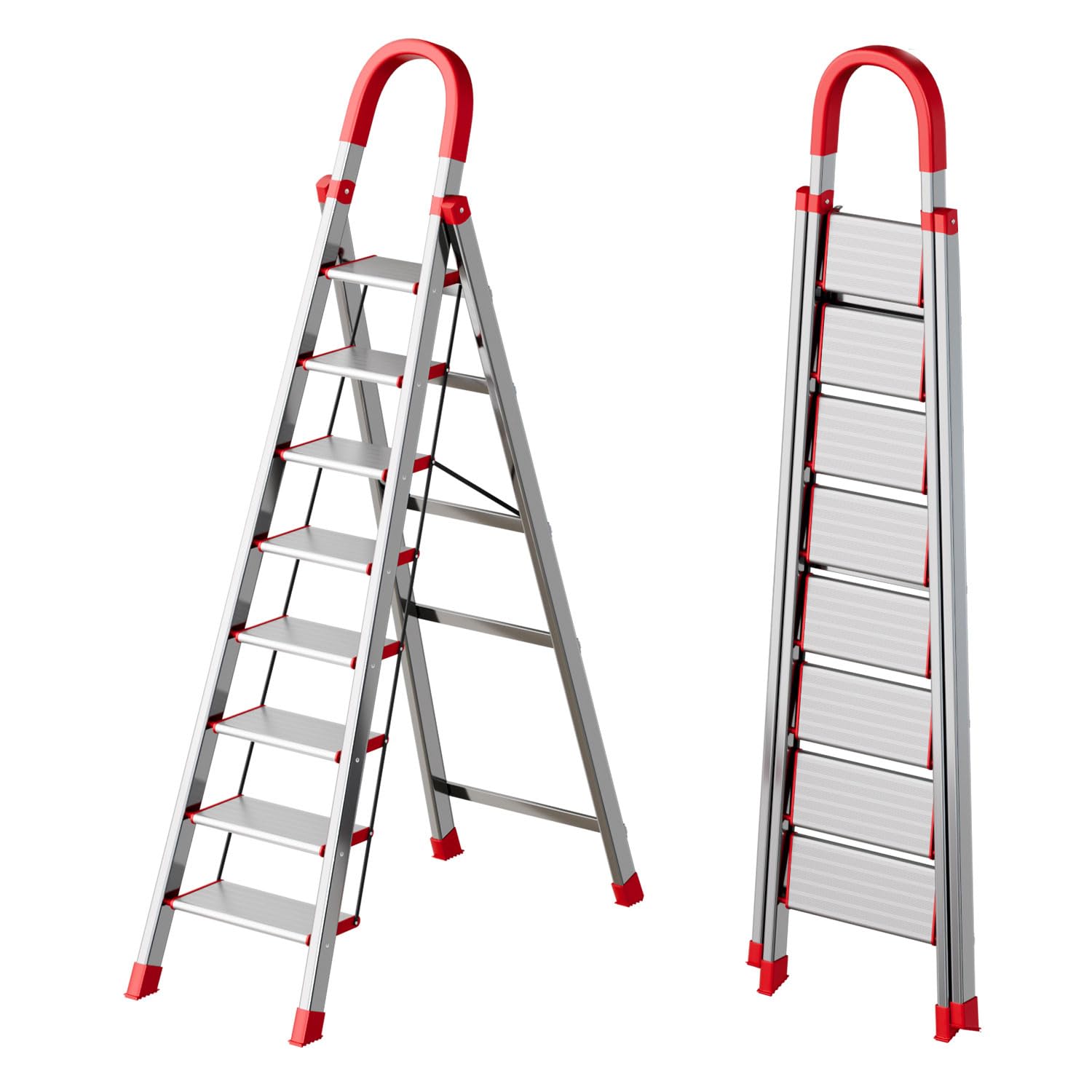 8 Step Ladder with Comfort Handrail,Folding Step Stool Heavy Duty,Protable Step Tool with Anti-Slip Widen Pedals,Safe-Lock Design,Tall Kitchen/Closet Step Ladder for Adults