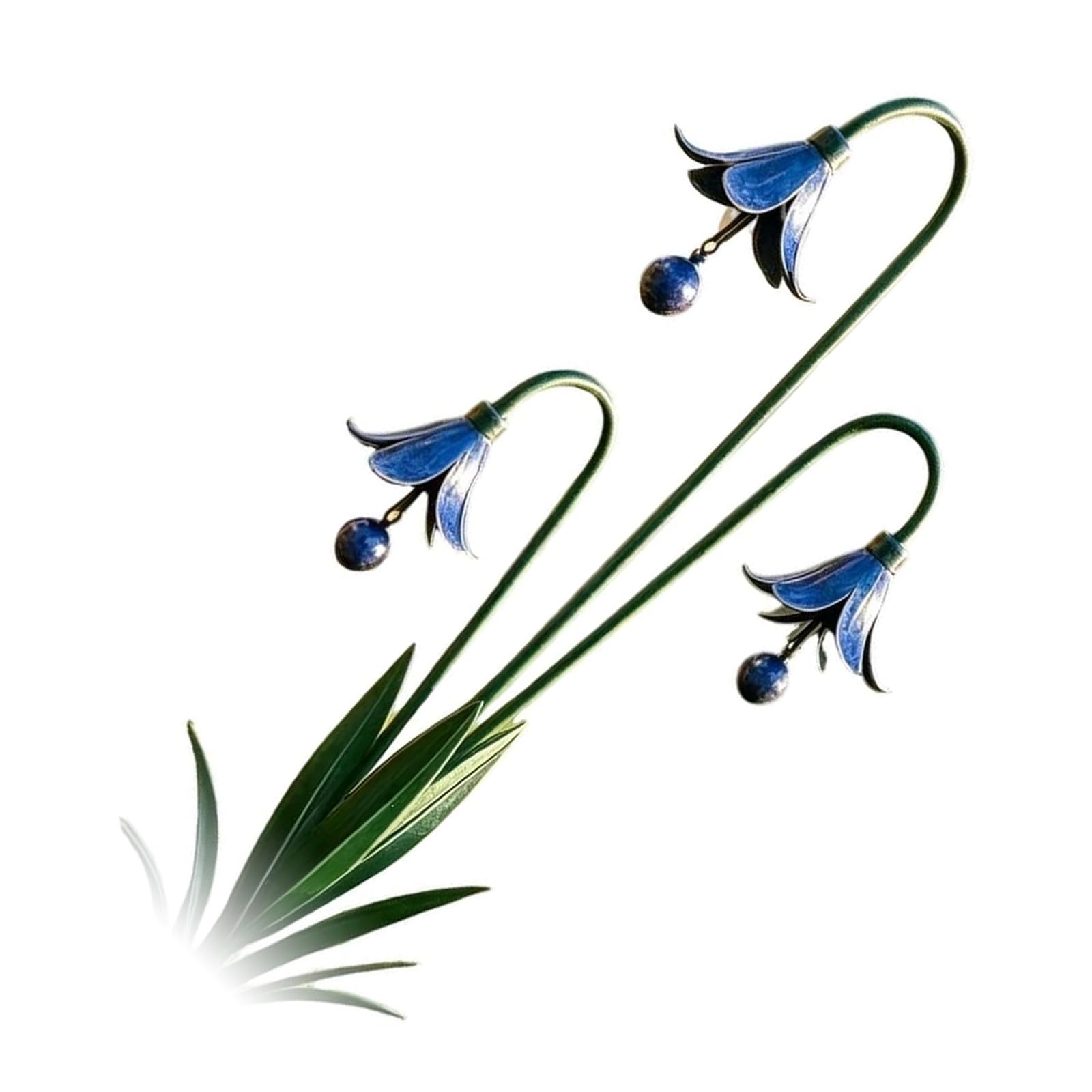 Bluebell Outdoor Garden Ornament Stake, Iron Flower Yard Decor with Painted Floral Detail for Courtyard and Border Accent Display Outdoors Bluebell Yard Stake Iron Flower Decor Outdoor Garden Insert