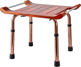Teak Shower Bench with Handles, Shower Chair for Inside Shower, Height Adjustable Stool, Attached Shower Head Holder Skid pad, Supports Up to 300 Lbs Both Indoor and Outdoor use