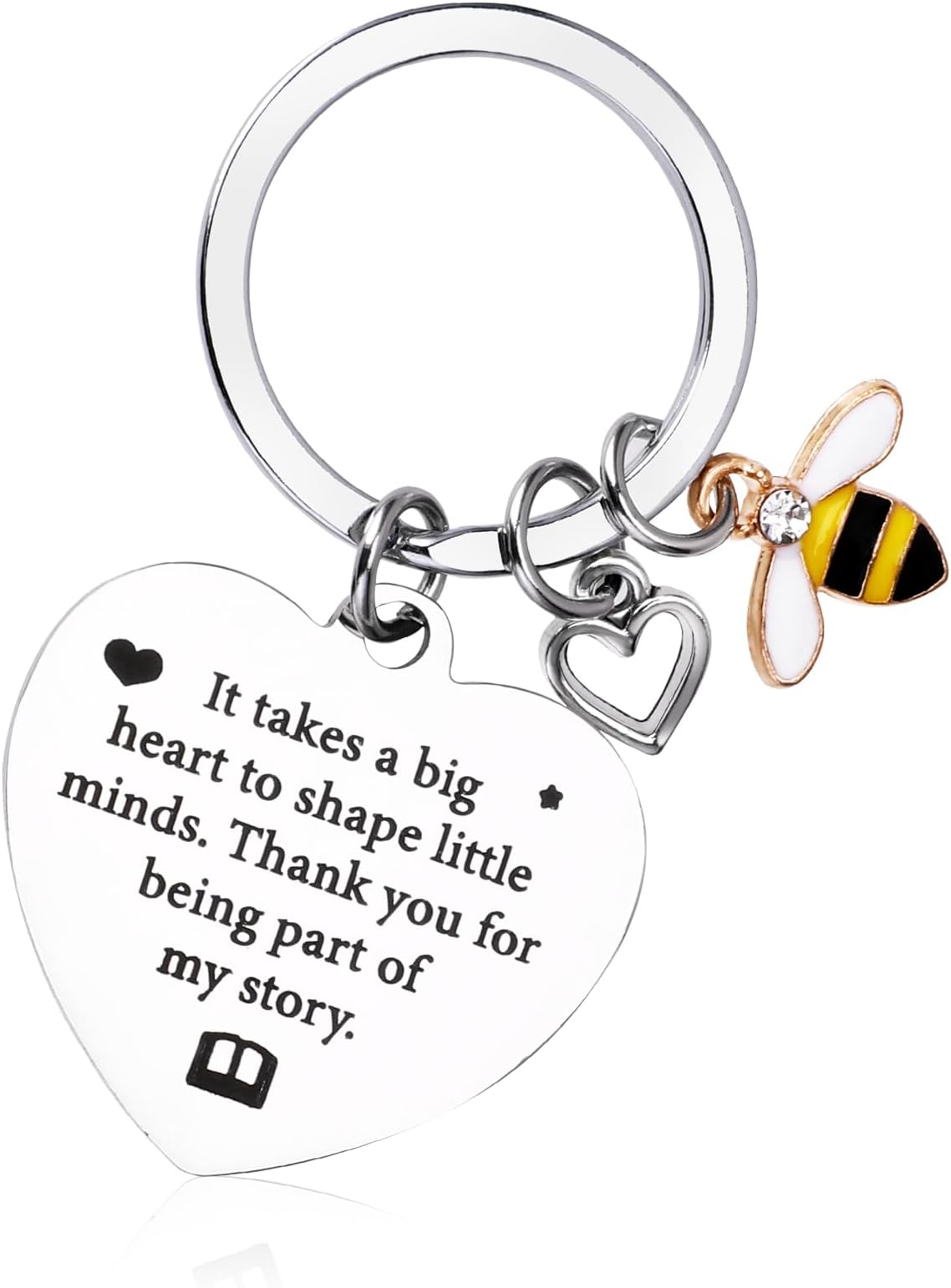 AmaxiuTeacher Appreciation Gifts Keychain, Cute Thank You Gift Keyring Rhinestone Bee Heart Key Chain for Graduation Teacher Birthday Christmas Women Men