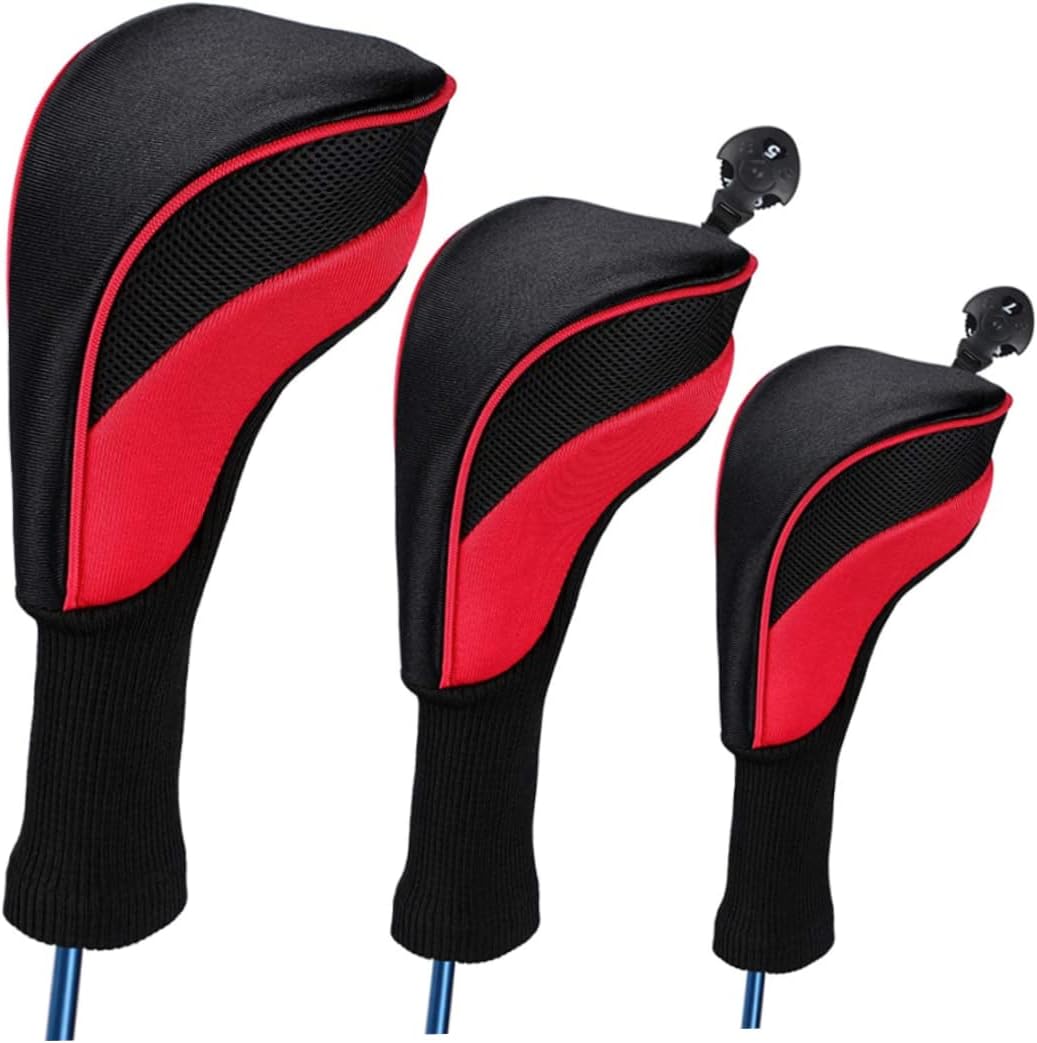 Golf Head Cover with Interchangeable No. Tag 3/4/5/6/7/X 3Pcs Driver Head Covers Mesh Universal Color Golf Accessories,Sports