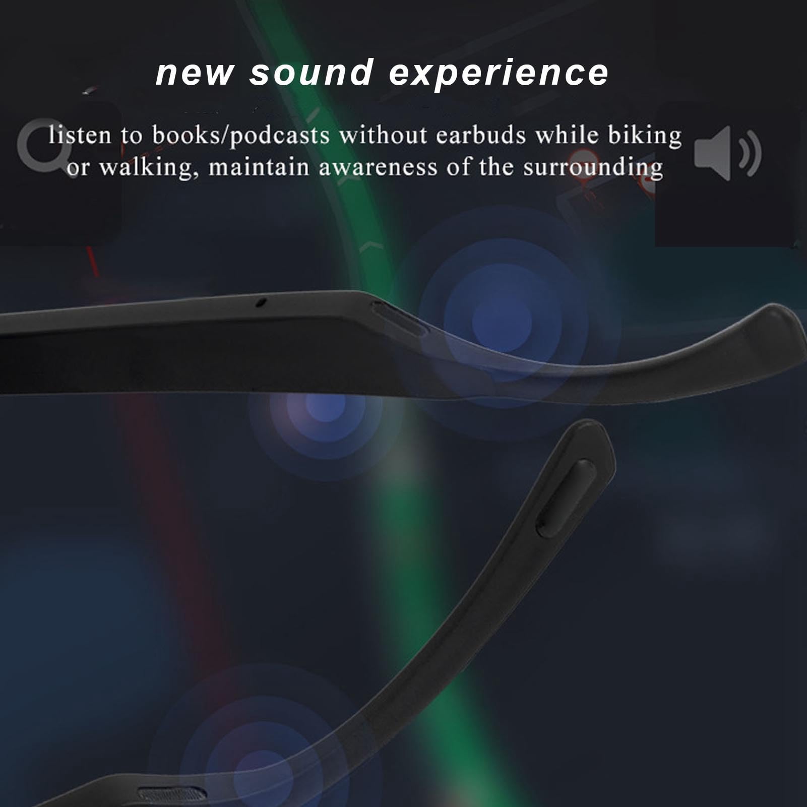 Occhiali Intelligenti con Audio Stereo HIFI Occhiali Musicali Wireless Bluetooth per Guida e Viaggio - Impermeabile IPX4, Design a Orecchio Aperto