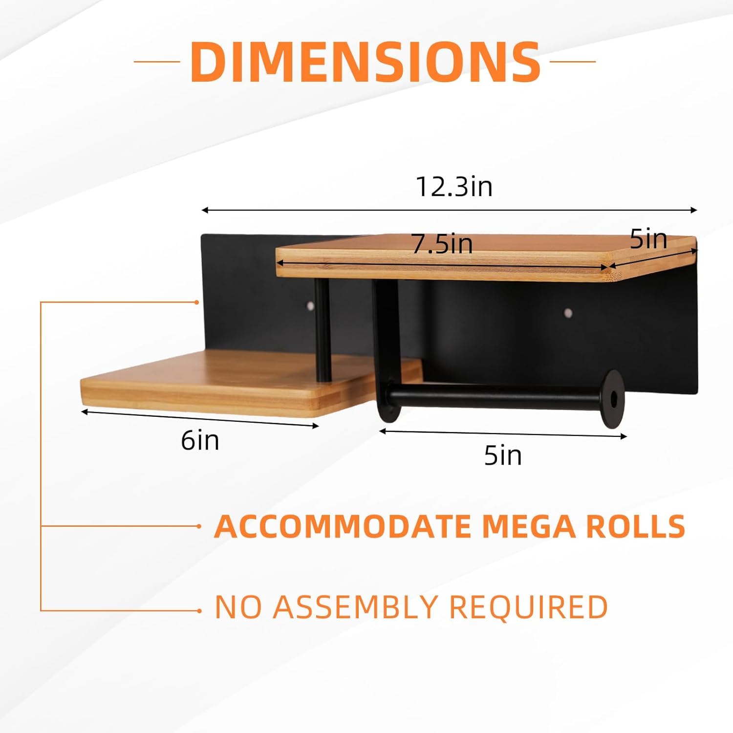 Support Papier Toilette Mural avec Ablage, Porte Rouleau en Bois sans Perçage, Distributeur Papier Toilette pour Salle de Bain et Cuisine