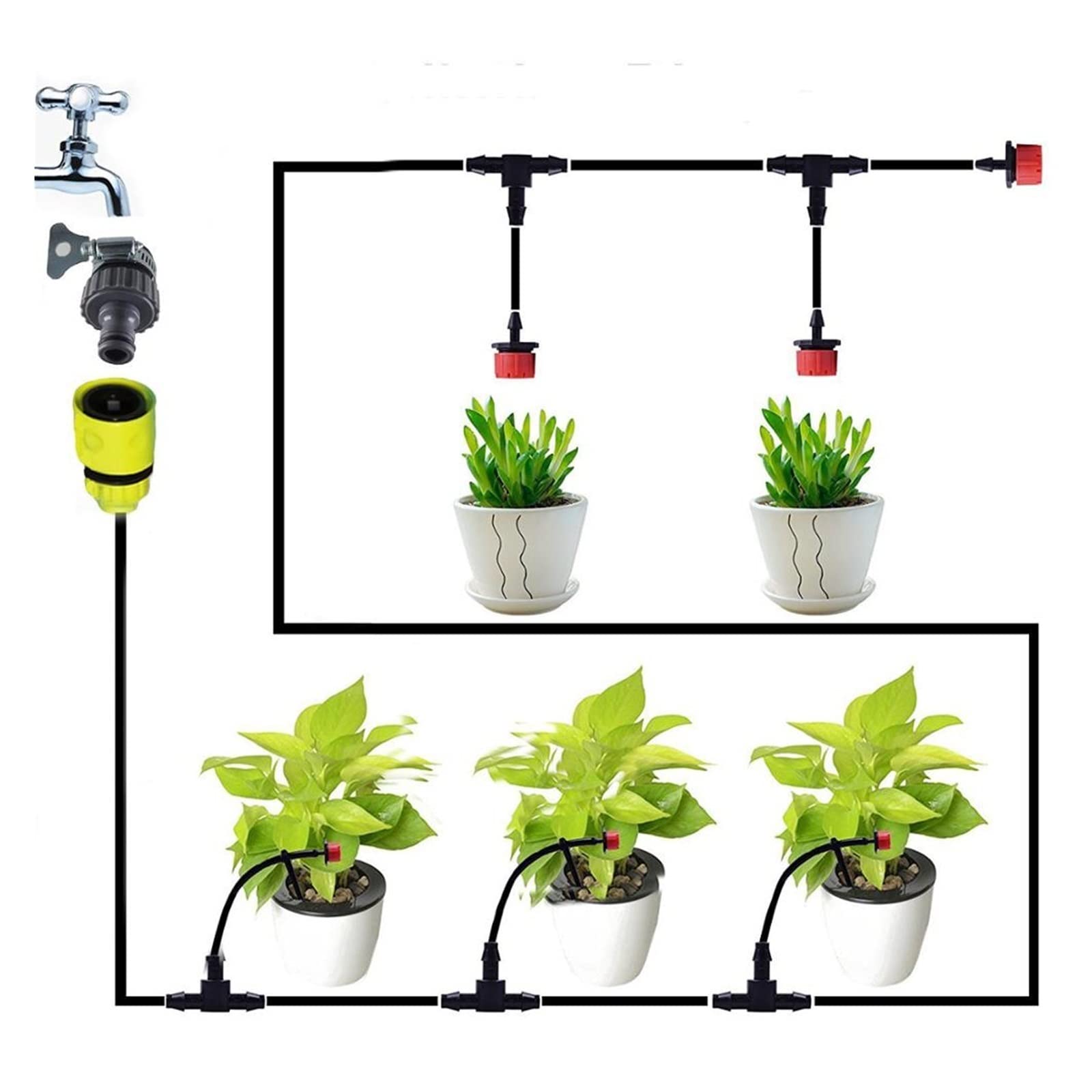 Kit di irrigazione a goccia automatica 25 m di giardino Fai da te di irrigazione a micro gocciolamento automatico Kit di auto irrigatura da giardino con goccia regolabile per Piante in Vaso da Esterno