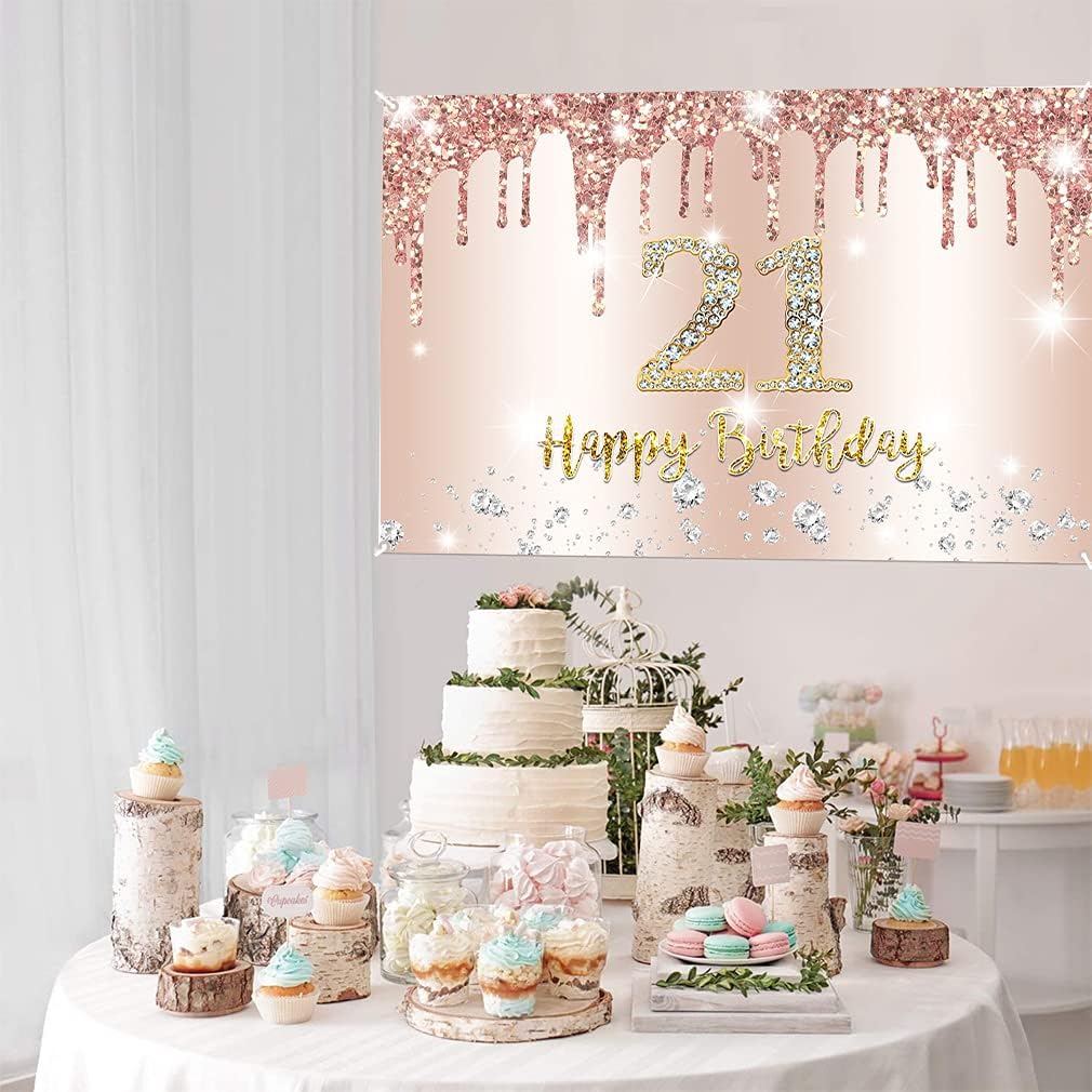 21st Birthday Decorations for Girl Women Happy 21st Birthday Party Decoration Backdrop Banner - Image 4
