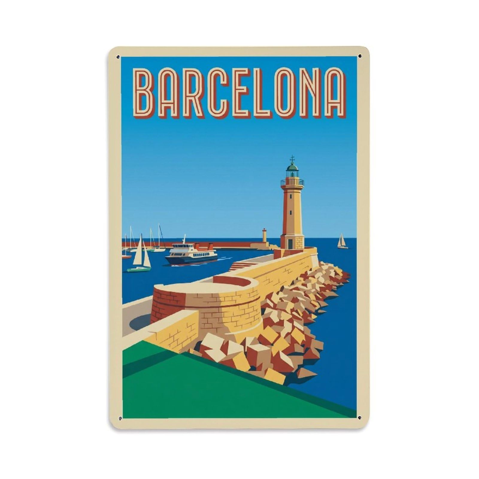 Vintage Travel Breakwater Spain Harbor Metal Tin Sign