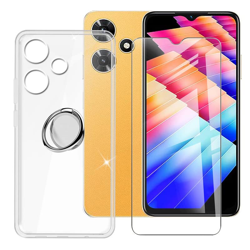 BUNAL Coque pour Infinix Hot 30i (6.56') + Protecteur d'écran, Transparent Coque de Téléphone avec Support de Téléphone Portable Réglable à 360°-Transparent