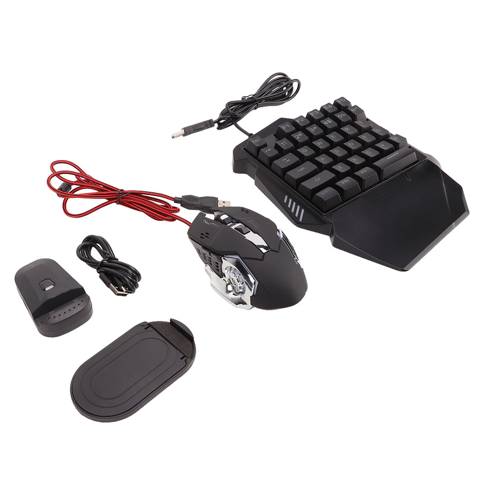 Conversor de ratón para juegos con una sola mano, con cable, 35 teclas, teclado retroiluminado, 6 teclas, juego de convertidor de ratón para juegos con soporte, profesional