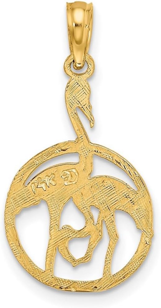 JewelryWeb 13.5mm 14k Gold Flamingos In Circle Flat Charm Pendant Necklace for Women - Image 4