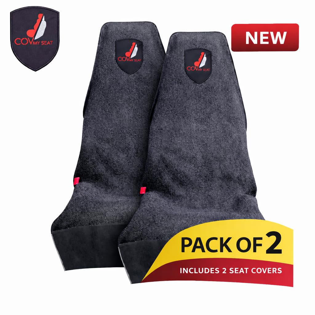 Serviette Siège Voiture – Protection Transpiration Sport, Gym, Plage – Housse Siège Auto Coton Éponge Absorbant – Protège Sièges Cuir et Tissu – Lavable - Noir Blason Rouge X 2