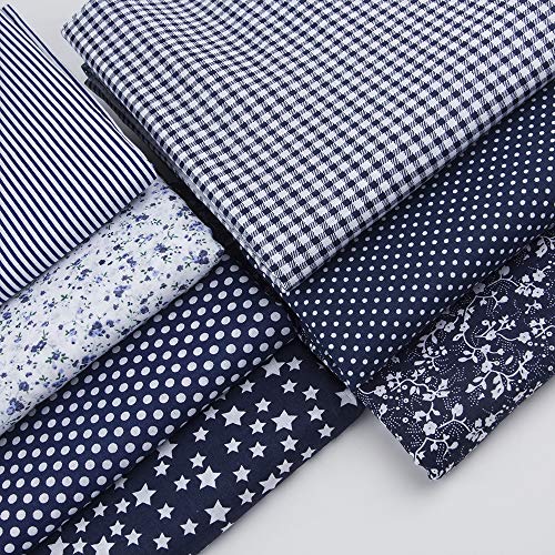 Image of 7Pcs 20 inch x 20 inch Cotton Fabric DIY Making Supplies Quilting Patchwork Fabric Fat Quarter Bundles DIY for Quilting Cotton Patchwork Cushions (Navy Blue, 20 inch x 20 inch)