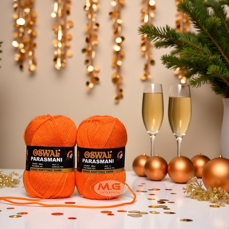 Image of M.G Enterprise Os Wale 3 Ply Knitting Yarn Wool, Orange 500 Gm Best Used With Knitting Needles, Crochet Needles Wool Yarn For Knitting. By M.G Enterprise Os Wal S.