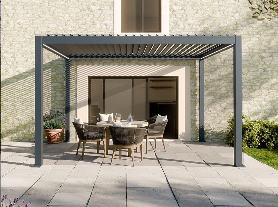 Direct ABRIS Pergola Bioclimatique Autoportée Motorisée 12m² 3x4m Gris Anthracite Stellar - Eclairage Intégré
