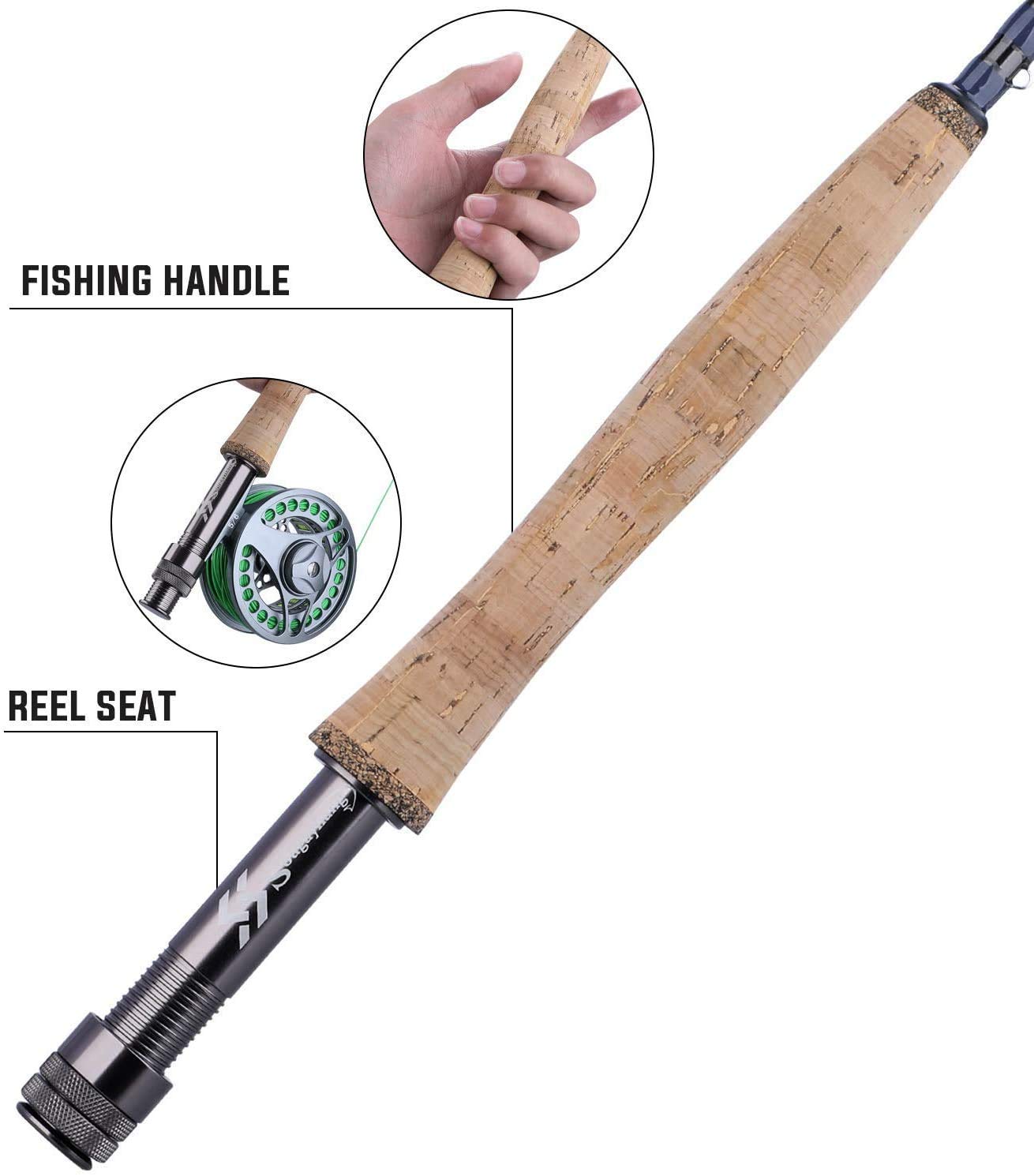 Canne à pêche à la Mouche Sougayilang, Canne à pêche à la Mouche en Graphite Ultra-Portable 4 pièces légère 5/6 démarreur Complet 7/8 liège en Caoutchouc et poignée EVA