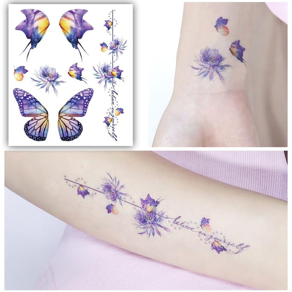 S.A.V.I Glitter Butterfly Temporary Tattoos - 'Believe in Yourself' - Waterproof Eye & Body Makeup for Women & Girls