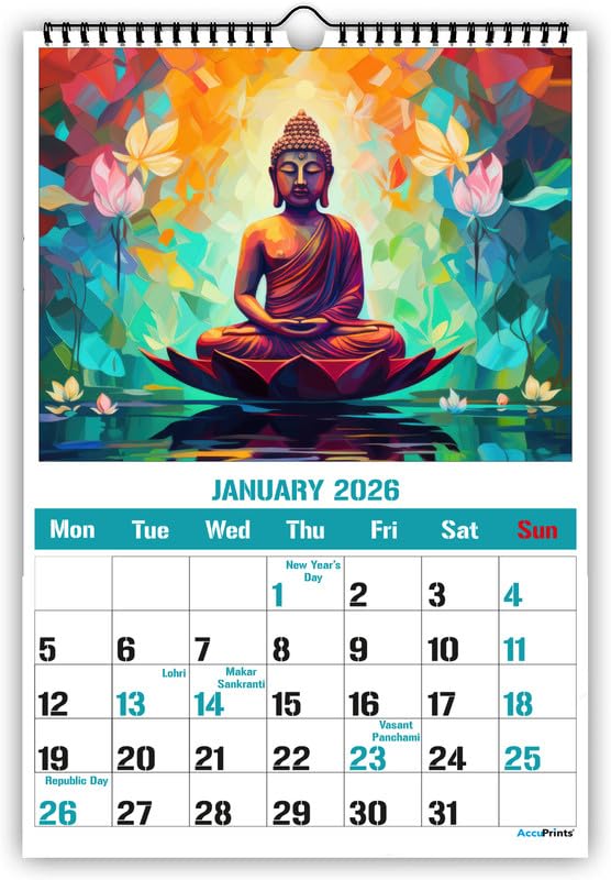 AccuPrints® Wall Calendar 2026 Planner-Size (14 x 20) inch For Office Home Table New Year Hanging Kids (35.5 x 50) cm- (New Buddha Wall)